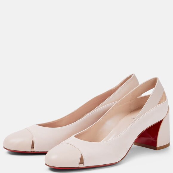 Christian Louboutin MISS DUVETTE 55 Cutout Block Heels Pumps Shoes Leche - Picture 3 of 15